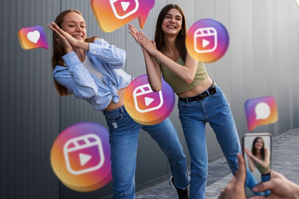 Amigas fazendo trends no Instagram